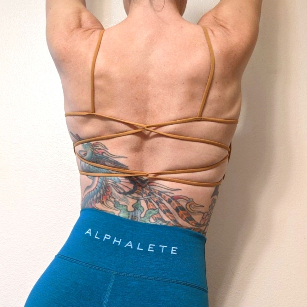 Open Back Sports Bra Strappy Gold